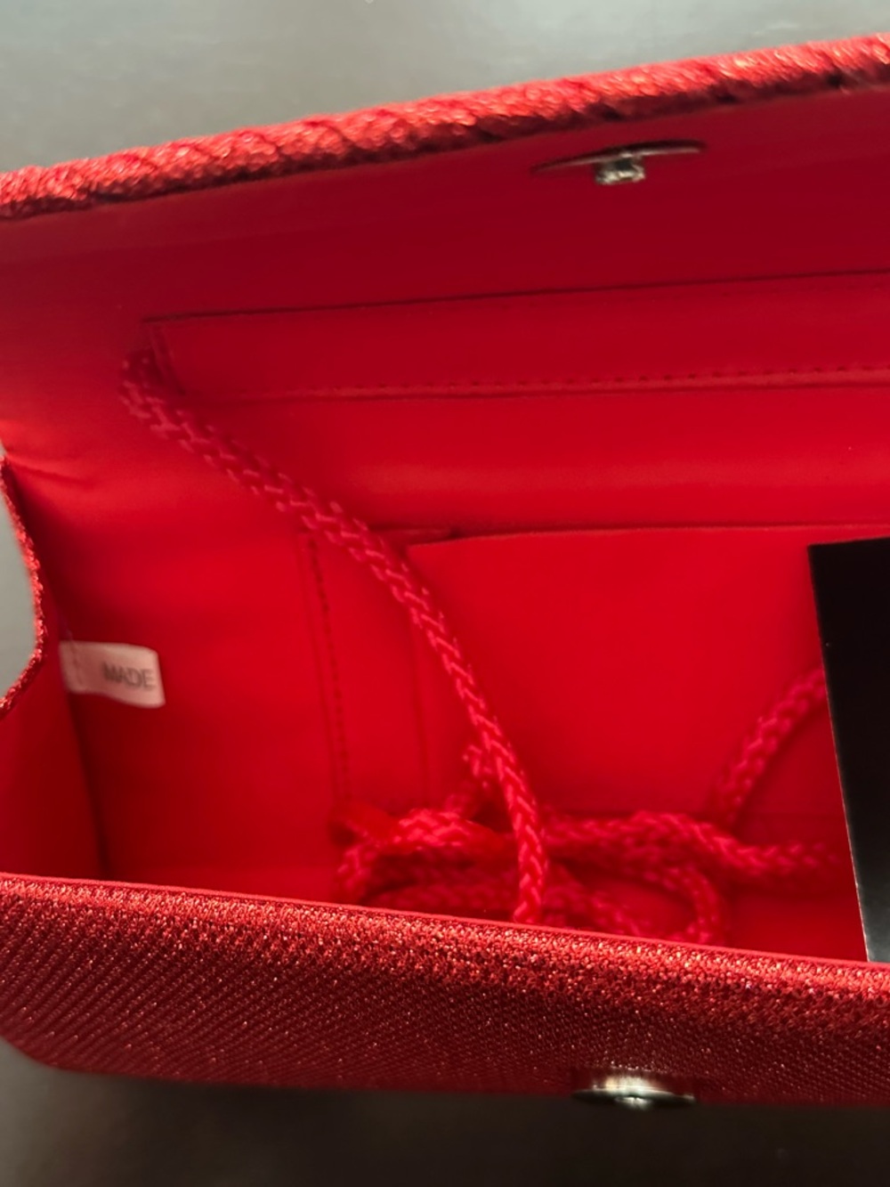 Red Textured Evening Clutch with Diagonal Detail - Picture 9 of 9